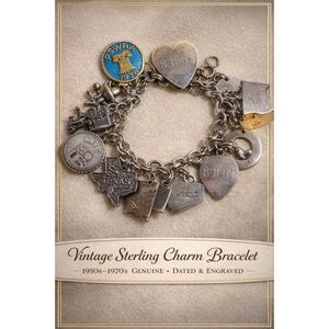 Vintage Sterling Silver Charm Bracelet 1950s–70s Travel Texas PSWBA